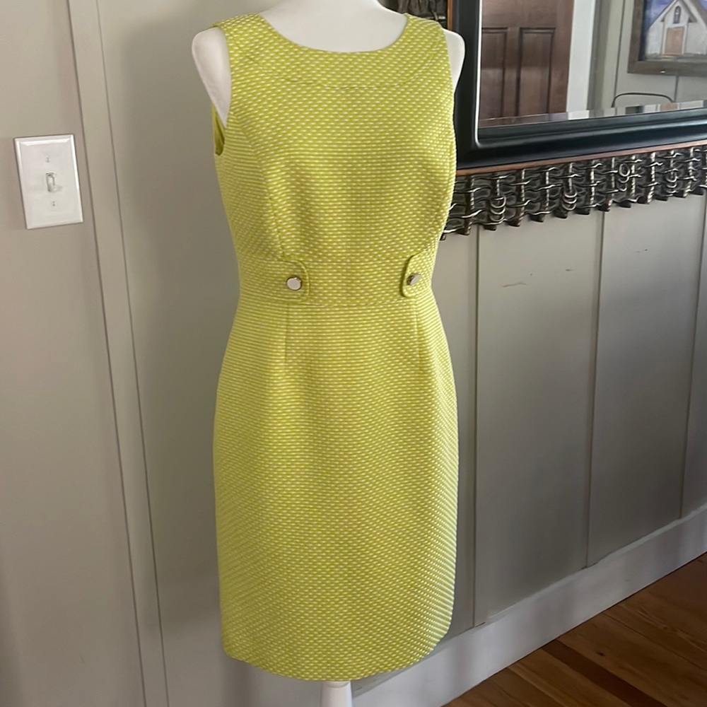 Tahari S. Levine Lime/Citrine & White Tweed Sleeveless Sheath Dress EUC - Size 6